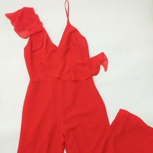 LPA Asymmetric Jumpsuit Red Jumpsuit Medium